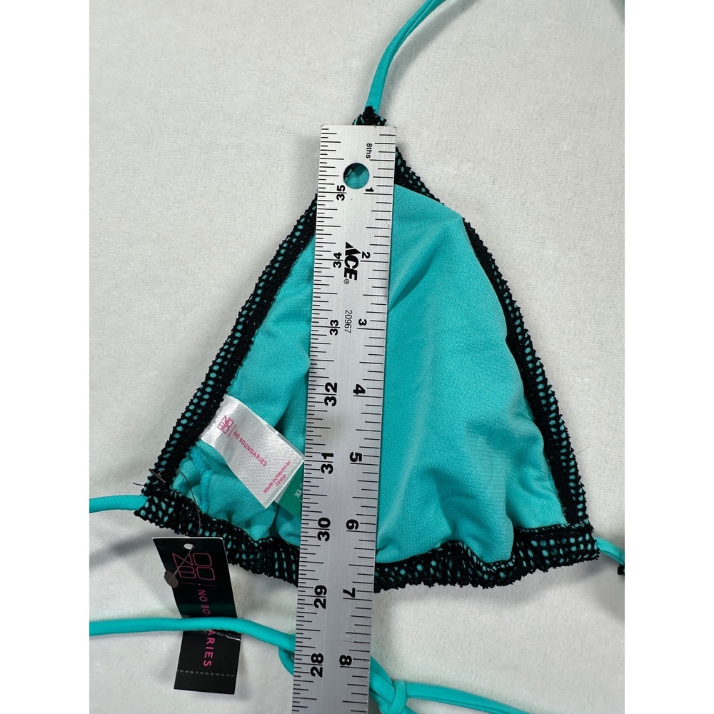NWT Rich Black & Teal Mesh Triangle Bikini Set XL Two Piece Swimsuit Y2K String - Picture 7 of 14